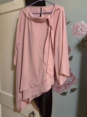 Chiffon Tie-Neck Asymmetric Pink Blouse